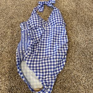 Motherhood Maternity Beach Bump Smocked Waist Maternity One Piece Swimsuit